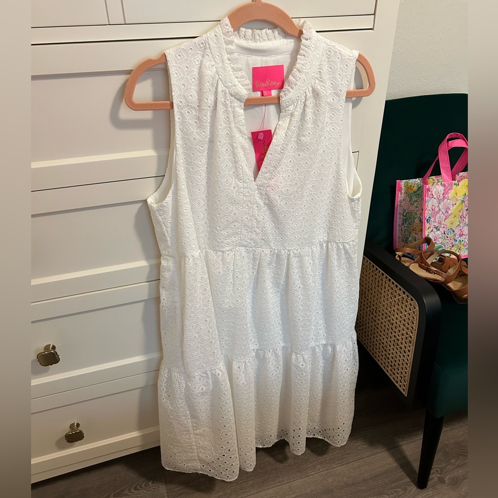 Lilly Pulitzer white eyelet summer dress L NWT